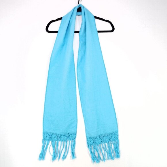 Alpaca Carrasco Scarf Hand Crocheted Flowers Soft 84x9 Blue Fringe - Picture 1 of 10